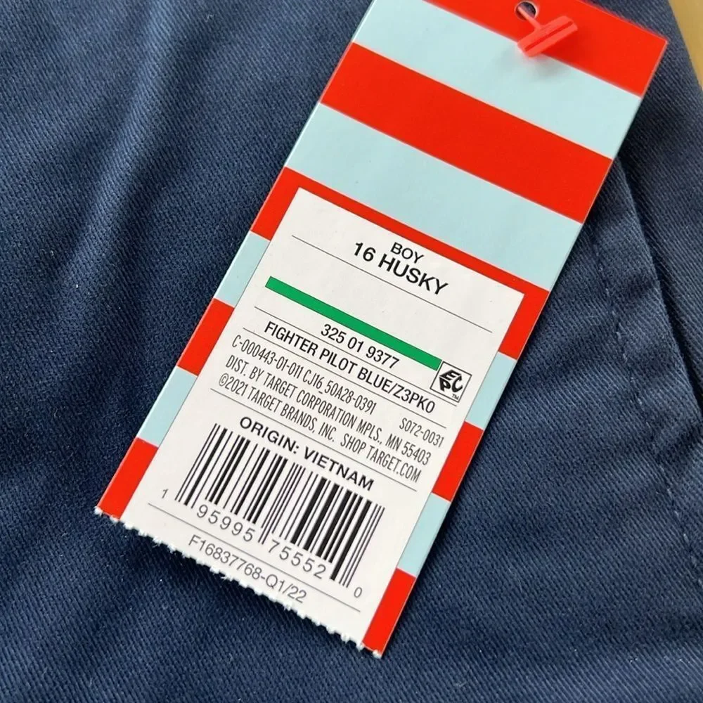 NWT Cat & Jack Boys Navy Flat Front Twill Chino Pants Thanksgiving Holiday Husky